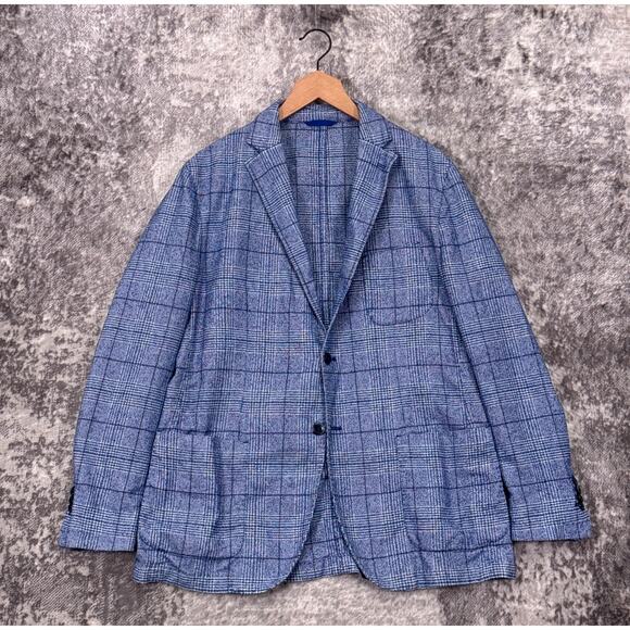 Boggi Milano Blazer 56 / 46 R Mens Cotton Blue Plaid Unstructured - Picture 1 of 10